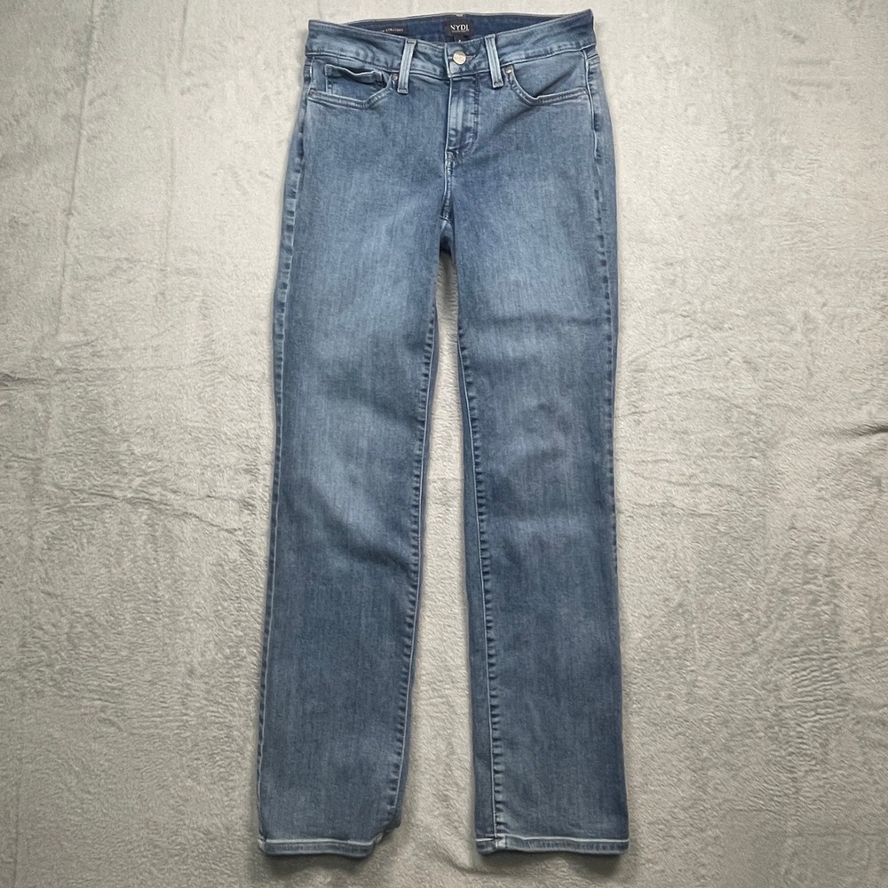 NYDJ Marilyn Straight Jeans Womens 4 Blue Medium Wash Lift Tuck Denim
